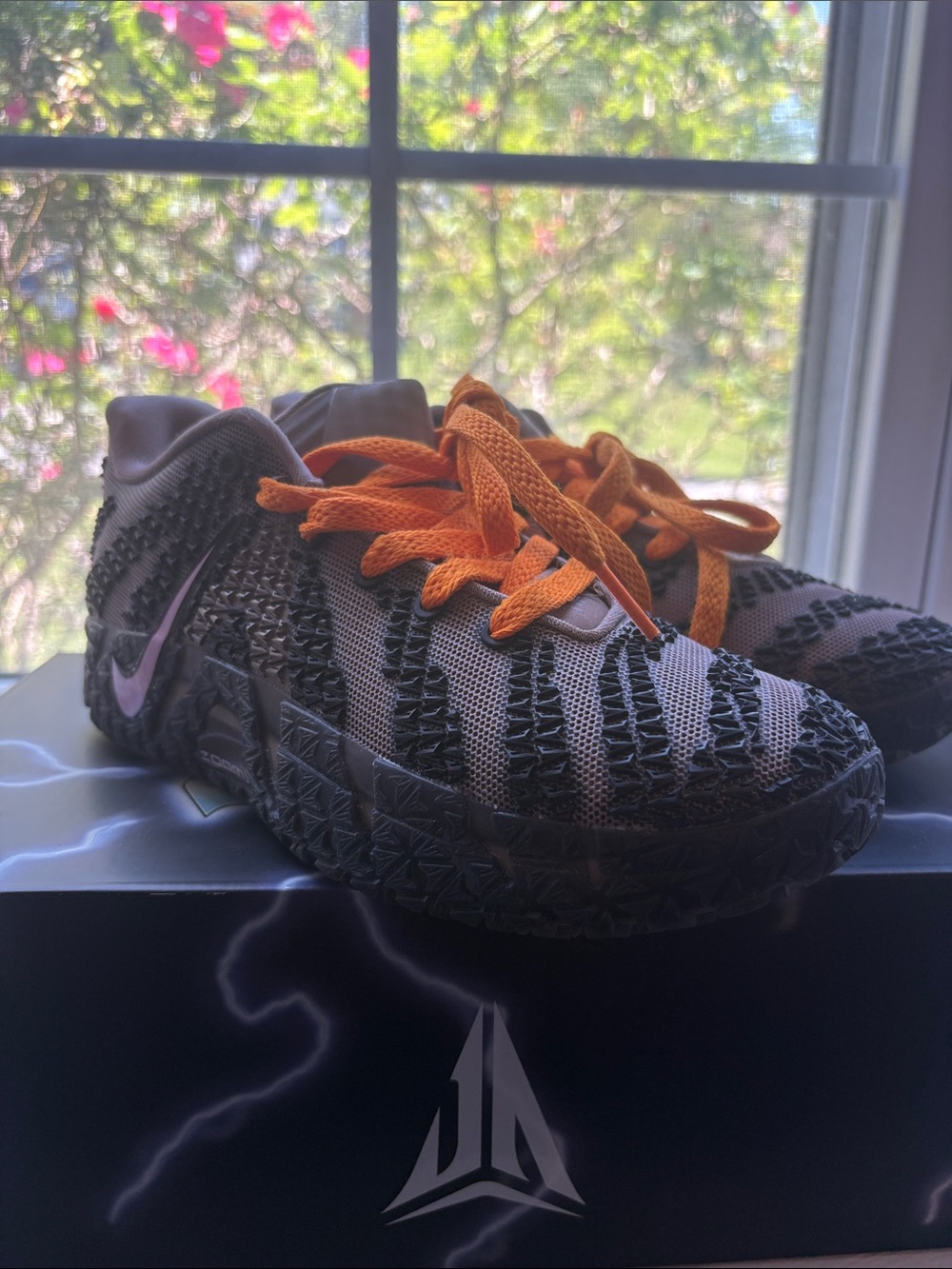 JA 3 Nike Big Kids Sneakers in Gray with Orange Laces - Picture 5 of 10